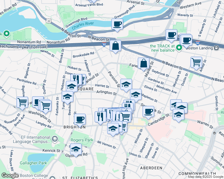 map of restaurants, bars, coffee shops, grocery stores, and more near 78 Arlington Street in Boston