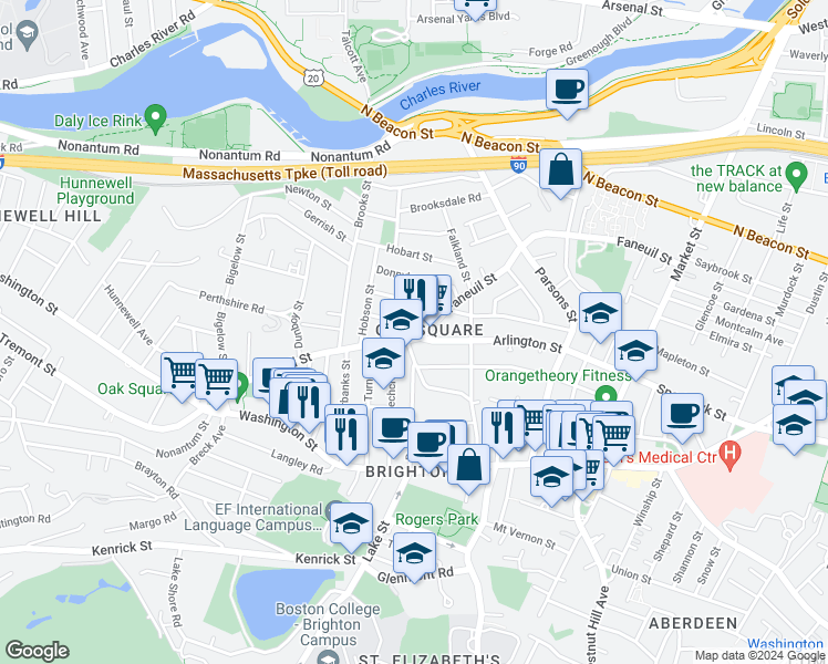 map of restaurants, bars, coffee shops, grocery stores, and more near in Boston