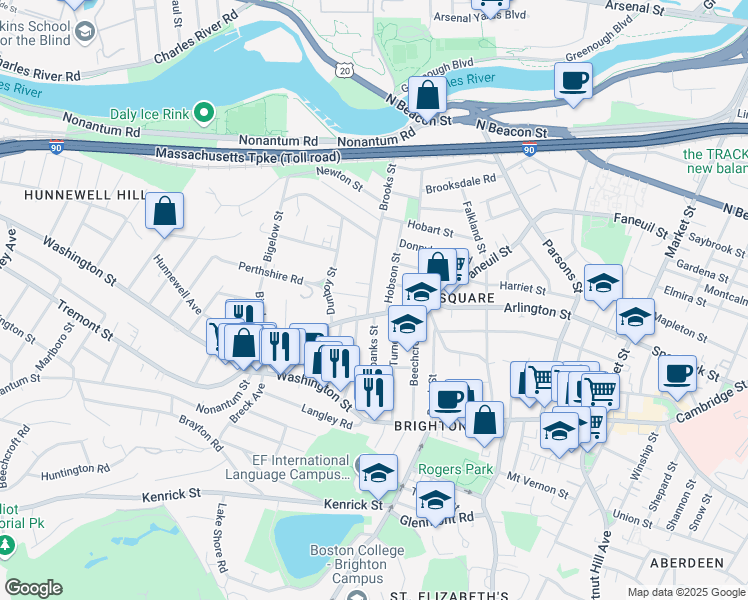 map of restaurants, bars, coffee shops, grocery stores, and more near in Boston