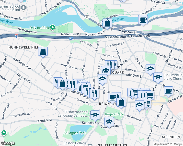 map of restaurants, bars, coffee shops, grocery stores, and more near in Boston