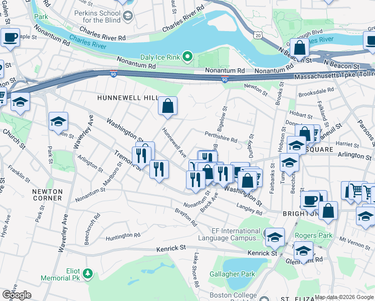 map of restaurants, bars, coffee shops, grocery stores, and more near 14 Atkins Street in Boston