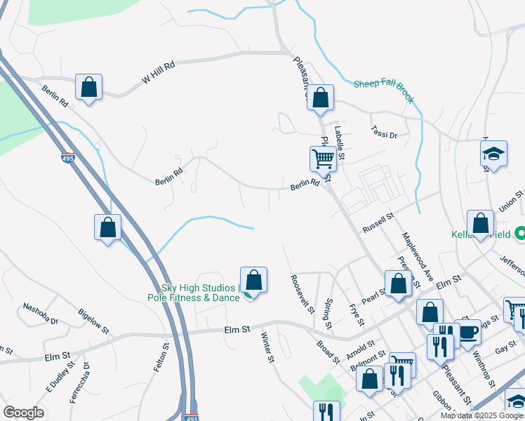 map of restaurants, bars, coffee shops, grocery stores, and more near 25 Dalton Road in Marlborough