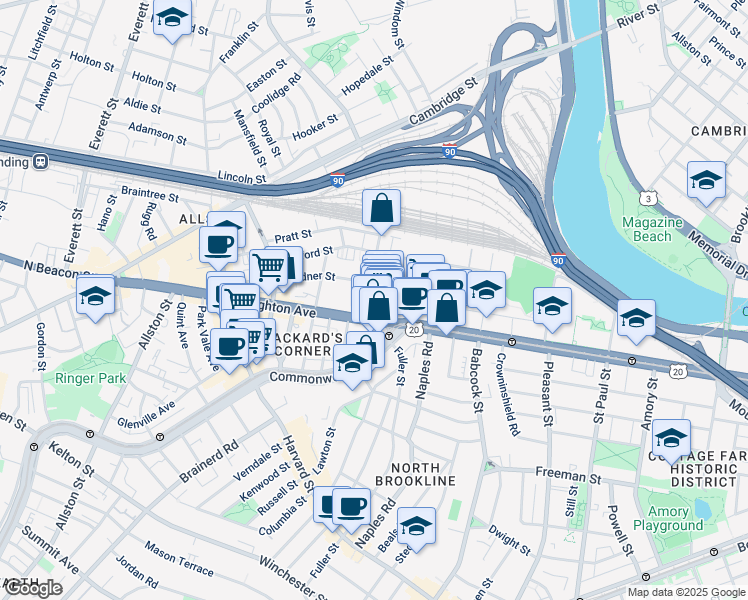 map of restaurants, bars, coffee shops, grocery stores, and more near in Boston