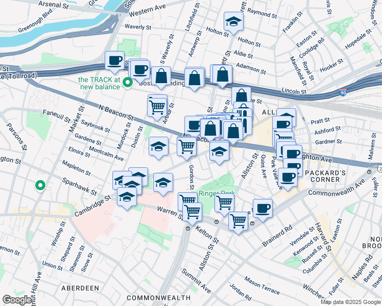 map of restaurants, bars, coffee shops, grocery stores, and more near in Boston