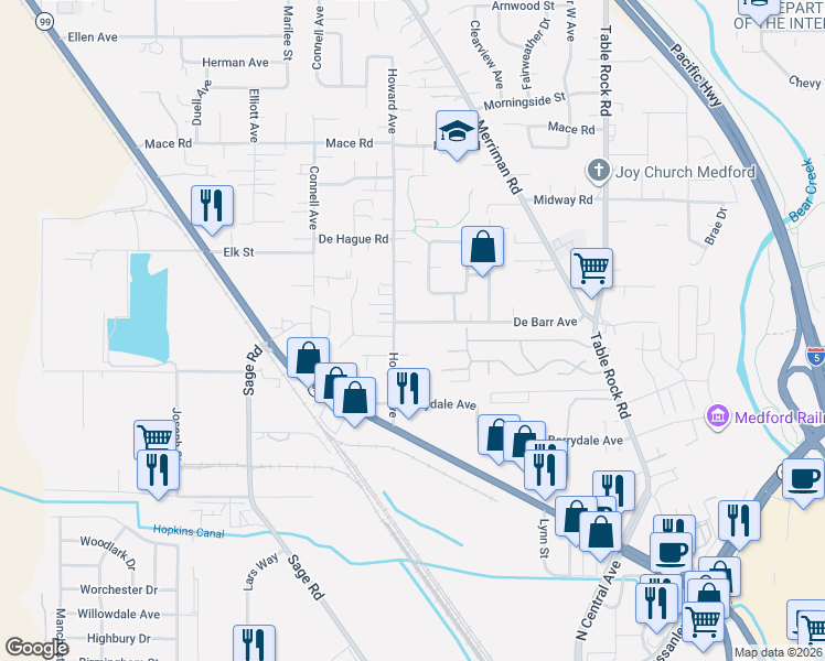 map of restaurants, bars, coffee shops, grocery stores, and more near 236 De Barr Avenue in Medford