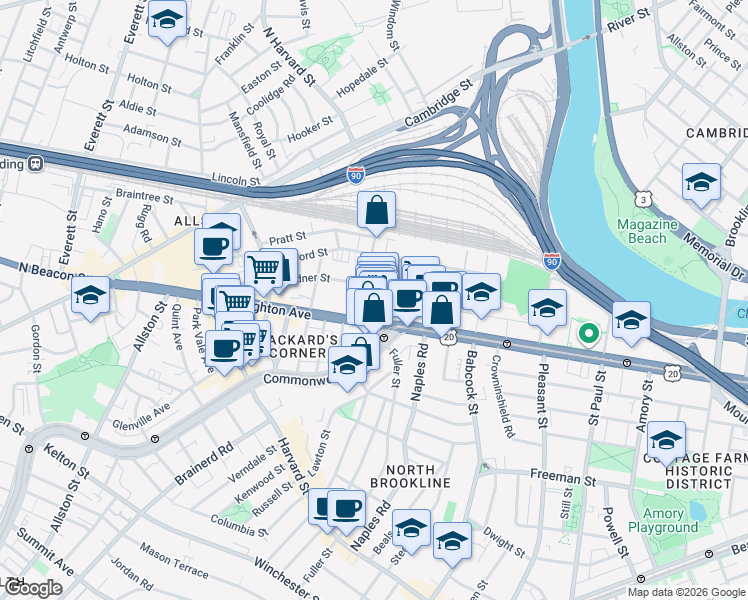map of restaurants, bars, coffee shops, grocery stores, and more near in Boston