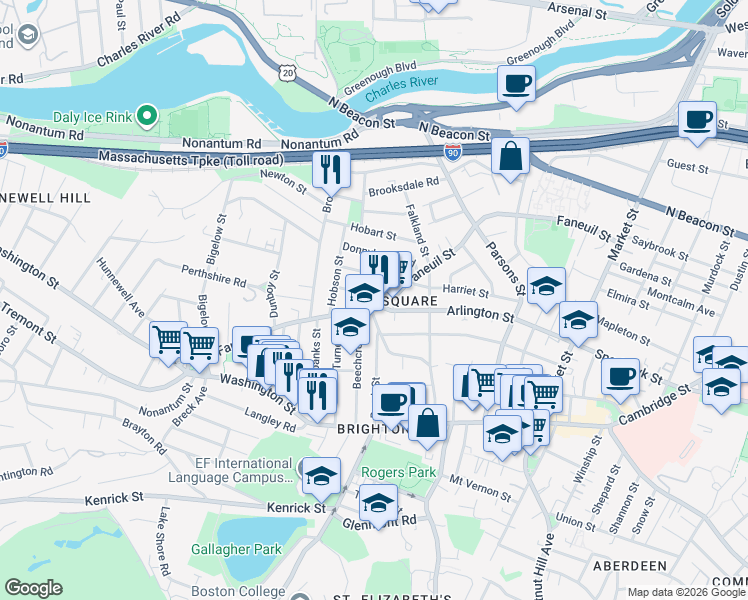map of restaurants, bars, coffee shops, grocery stores, and more near in Boston
