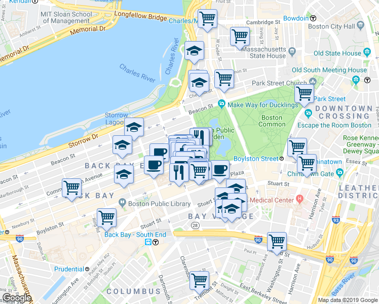 map of restaurants, bars, coffee shops, grocery stores, and more near 33 Public Alley 437 in Boston