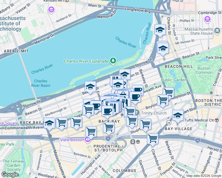 map of restaurants, bars, coffee shops, grocery stores, and more near 312 Dartmouth Street in Boston