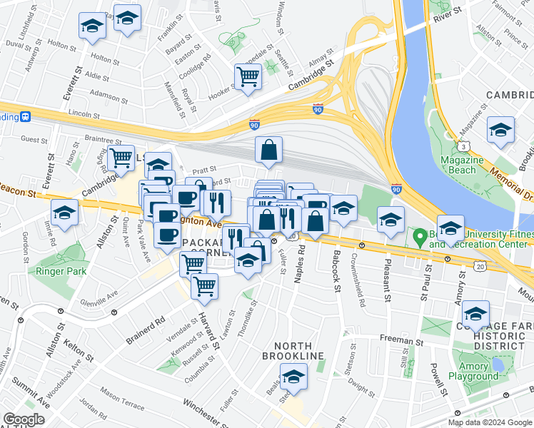 map of restaurants, bars, coffee shops, grocery stores, and more near in Boston