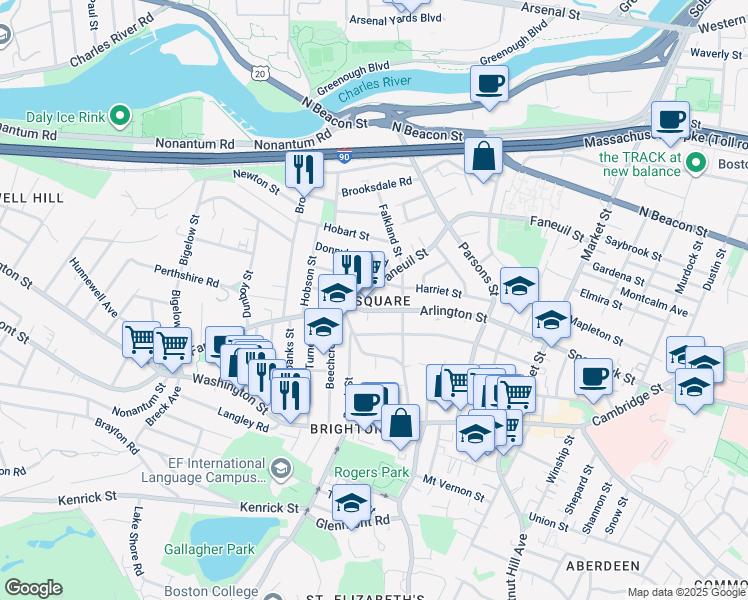 map of restaurants, bars, coffee shops, grocery stores, and more near in Boston