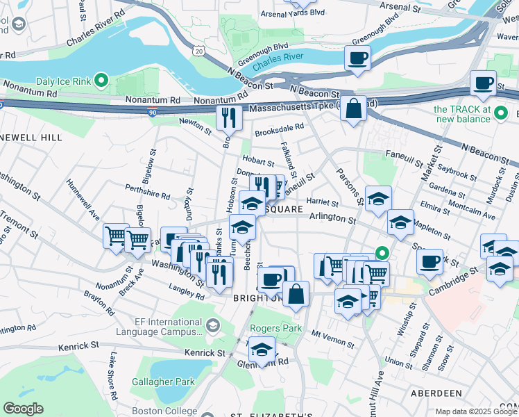 map of restaurants, bars, coffee shops, grocery stores, and more near in Boston