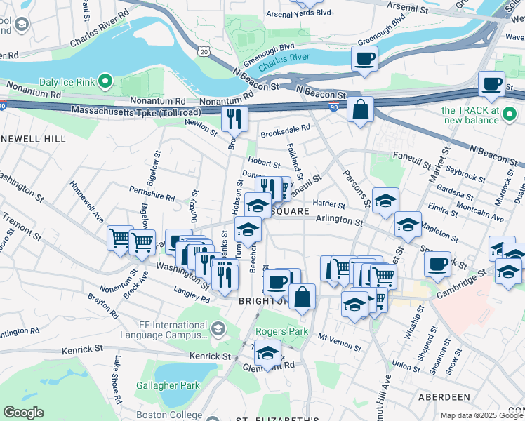 map of restaurants, bars, coffee shops, grocery stores, and more near in Boston
