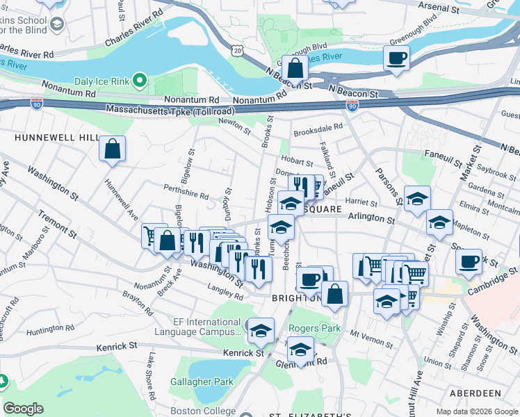 map of restaurants, bars, coffee shops, grocery stores, and more near in Boston