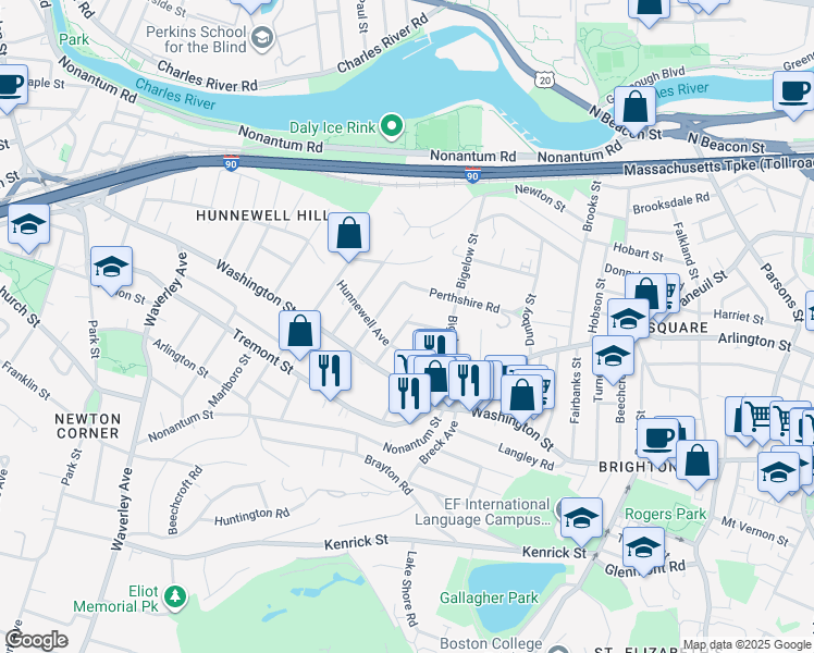 map of restaurants, bars, coffee shops, grocery stores, and more near 14-16 Champney Street in Boston