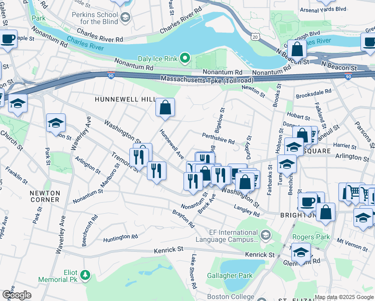 map of restaurants, bars, coffee shops, grocery stores, and more near 14 Atkins Street in Boston