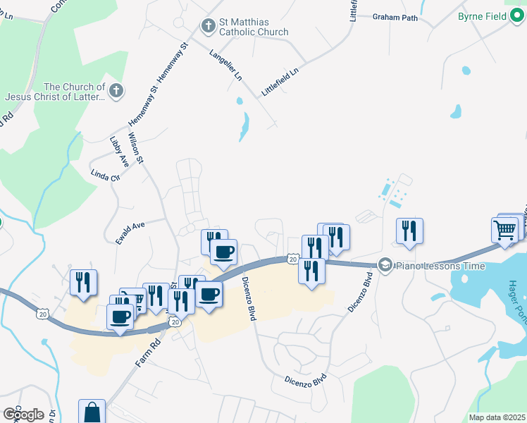 map of restaurants, bars, coffee shops, grocery stores, and more near 720 Boston Post Rd E in Marlborough