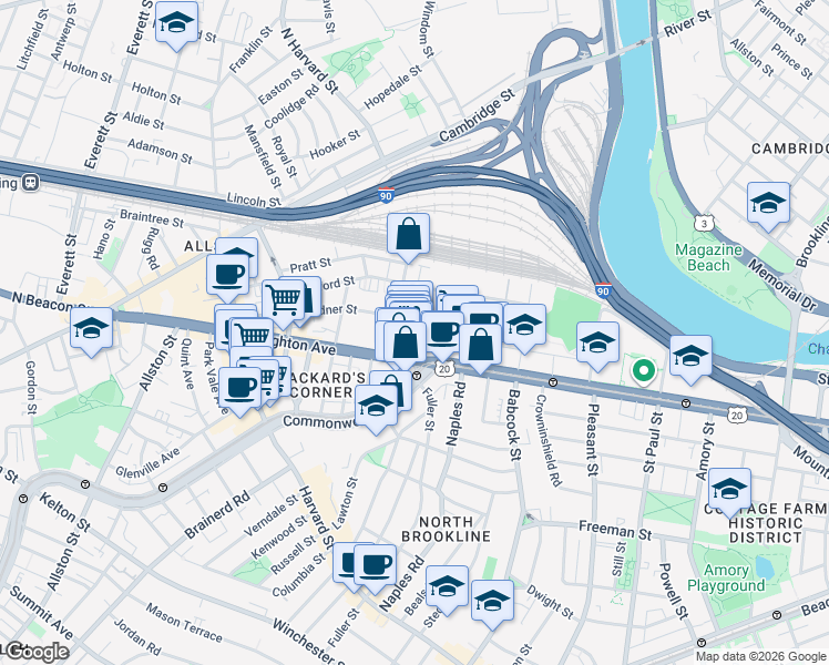map of restaurants, bars, coffee shops, grocery stores, and more near in Boston
