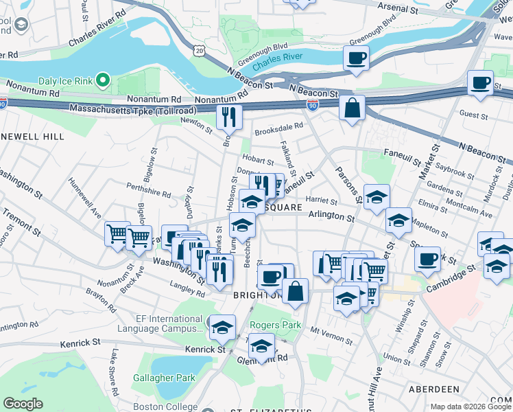 map of restaurants, bars, coffee shops, grocery stores, and more near in Boston