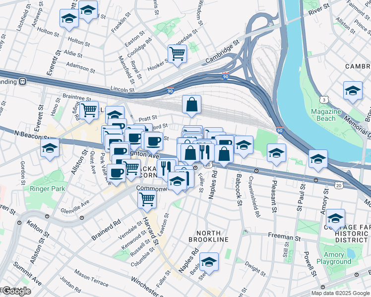 map of restaurants, bars, coffee shops, grocery stores, and more near 7 Gardner Terrace in Boston