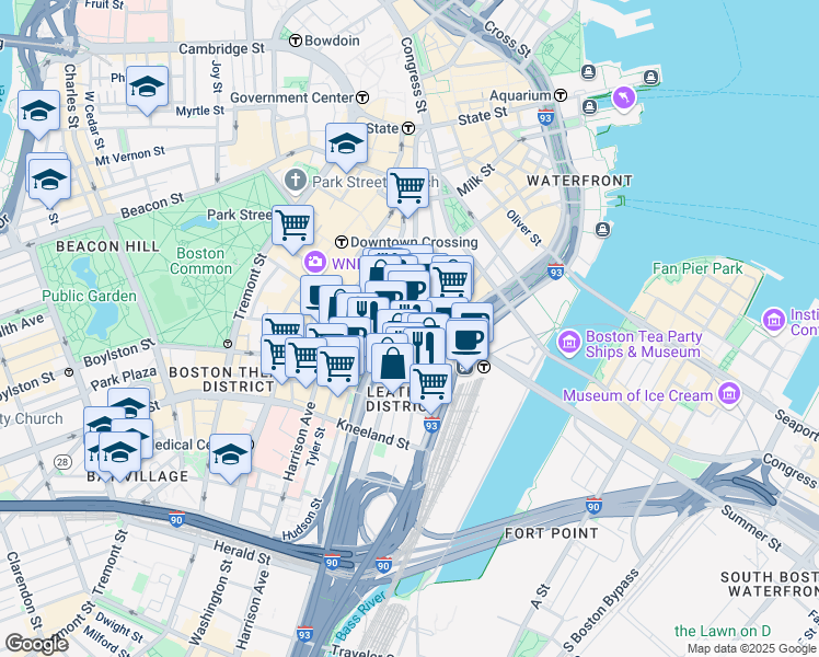 map of restaurants, bars, coffee shops, grocery stores, and more near 125 Summer Street in Boston