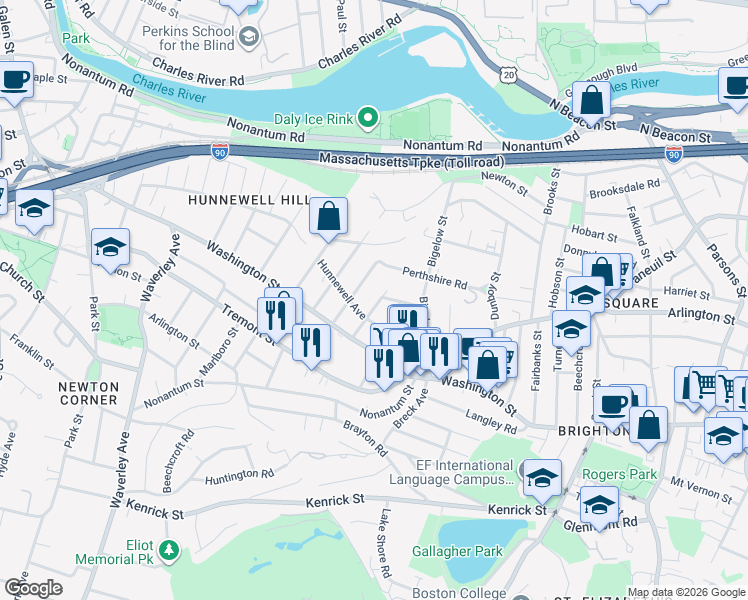 map of restaurants, bars, coffee shops, grocery stores, and more near 14 Atkins Street in Boston