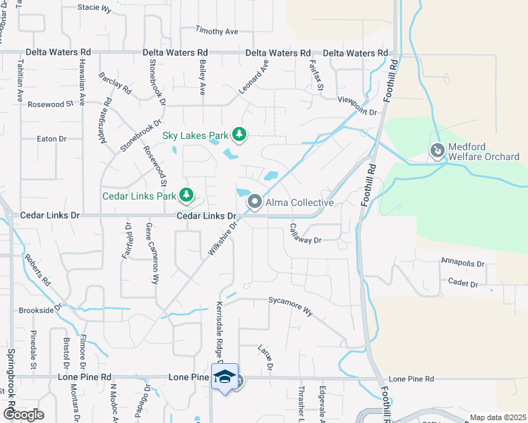 map of restaurants, bars, coffee shops, grocery stores, and more near 3285 Cedar Links Drive in Medford