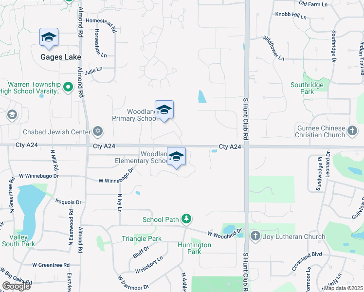 map of restaurants, bars, coffee shops, grocery stores, and more near 17368 West Gages Lake Road in Gages Lake