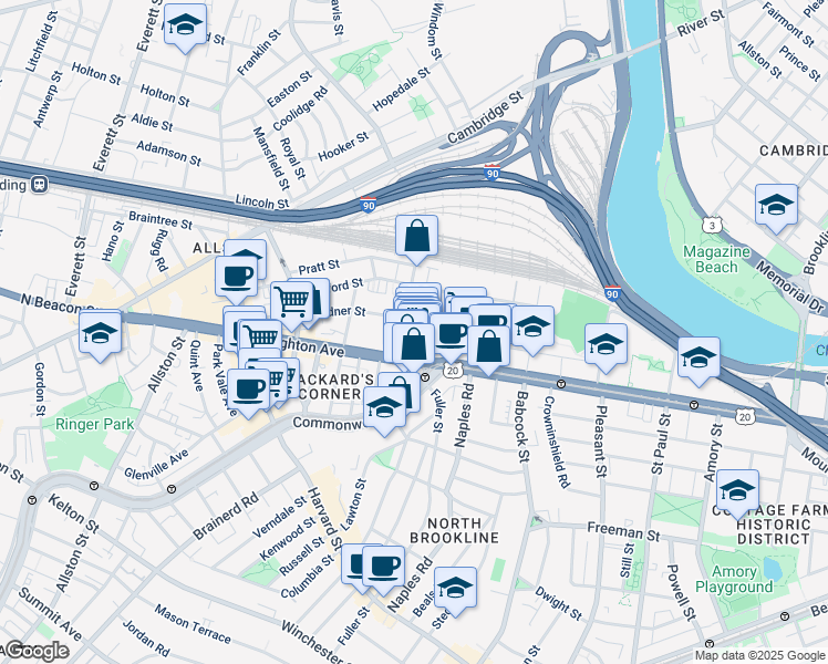 map of restaurants, bars, coffee shops, grocery stores, and more near in Boston
