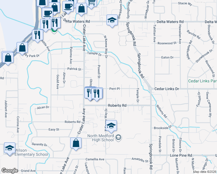 map of restaurants, bars, coffee shops, grocery stores, and more near 2313 Coventry Circle in Medford