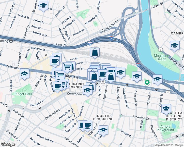 map of restaurants, bars, coffee shops, grocery stores, and more near in Boston
