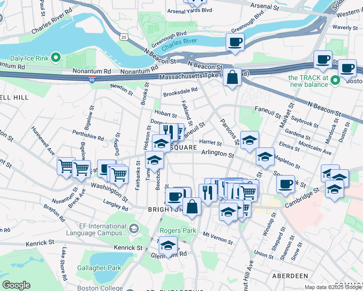 map of restaurants, bars, coffee shops, grocery stores, and more near 136 Arlington Street in Boston
