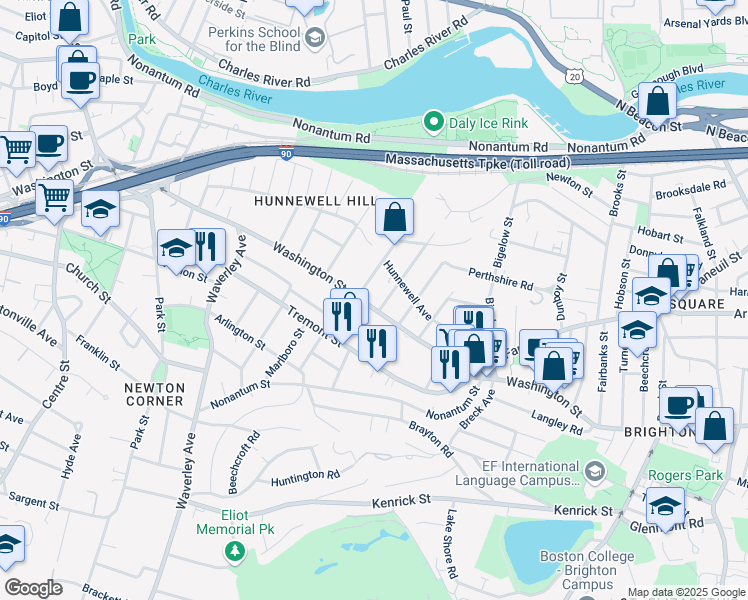 map of restaurants, bars, coffee shops, grocery stores, and more near 141 Tremont Street in Boston