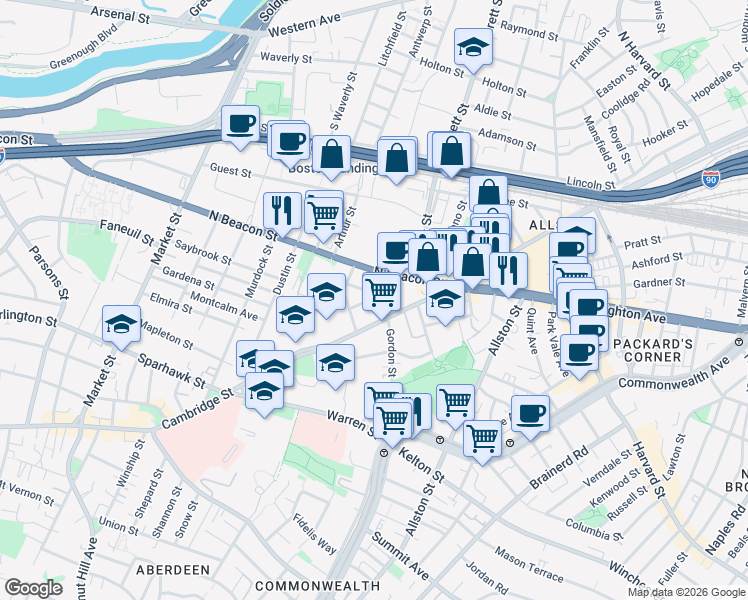 map of restaurants, bars, coffee shops, grocery stores, and more near in Boston
