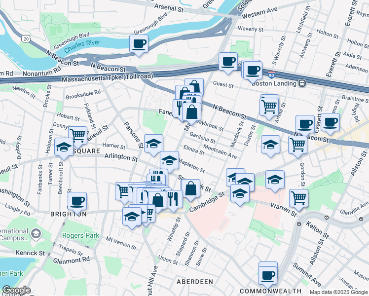 map of restaurants, bars, coffee shops, grocery stores, and more near in Boston