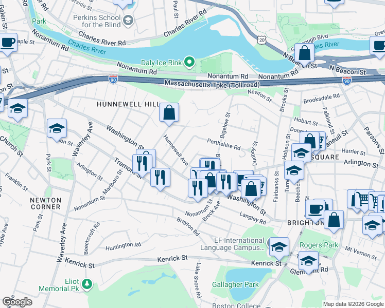 map of restaurants, bars, coffee shops, grocery stores, and more near 14 Atkins Street in Boston