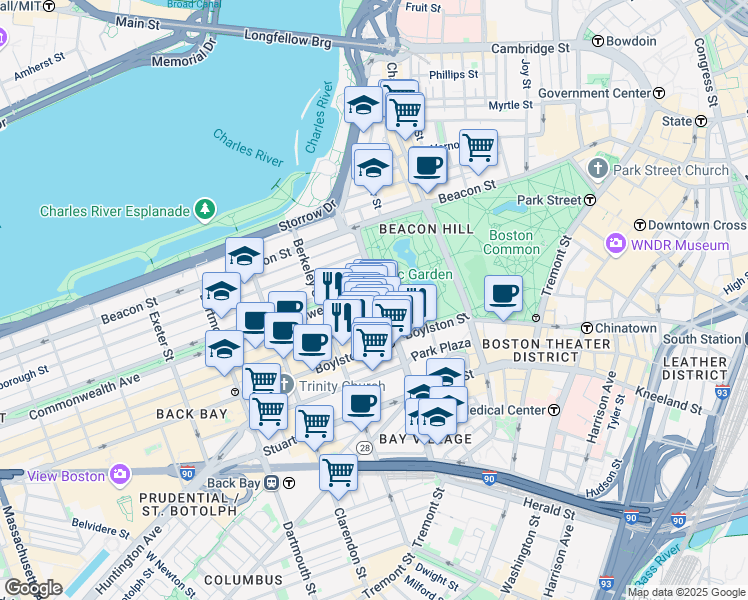 map of restaurants, bars, coffee shops, grocery stores, and more near in Boston