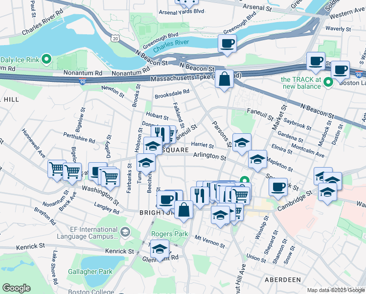 map of restaurants, bars, coffee shops, grocery stores, and more near 136 Arlington Street in Boston