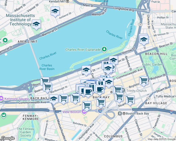 map of restaurants, bars, coffee shops, grocery stores, and more near 290 Beacon Street in Boston