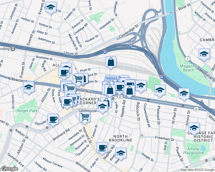 map of restaurants, bars, coffee shops, grocery stores, and more near in Boston