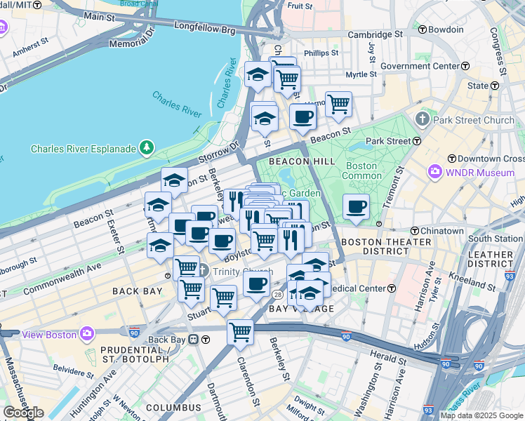map of restaurants, bars, coffee shops, grocery stores, and more near in Boston