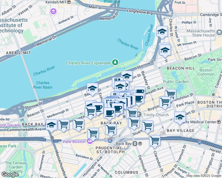 map of restaurants, bars, coffee shops, grocery stores, and more near 312 Dartmouth Street in Boston
