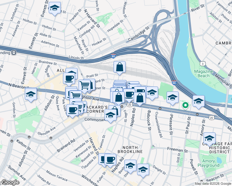 map of restaurants, bars, coffee shops, grocery stores, and more near in Boston