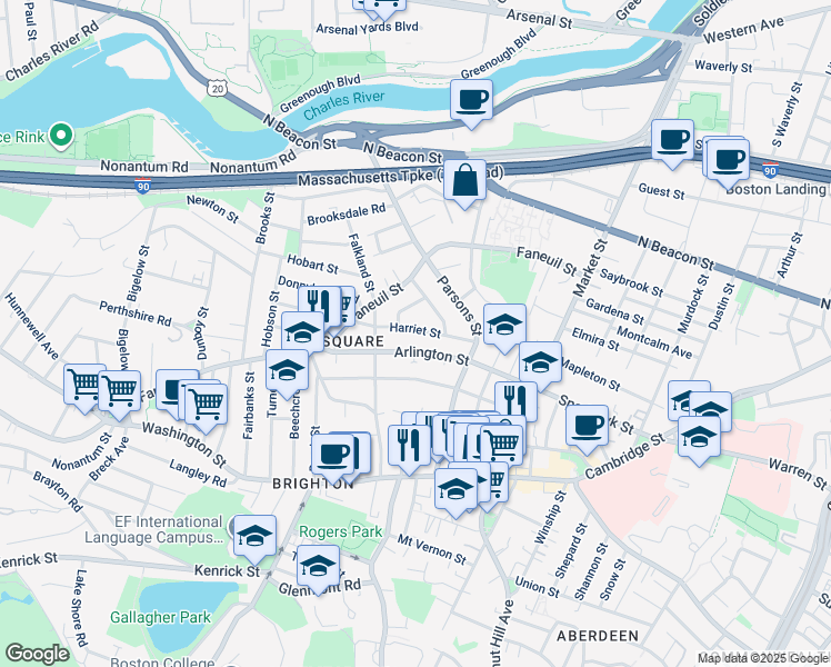 map of restaurants, bars, coffee shops, grocery stores, and more near 110 Arlington Street in Boston