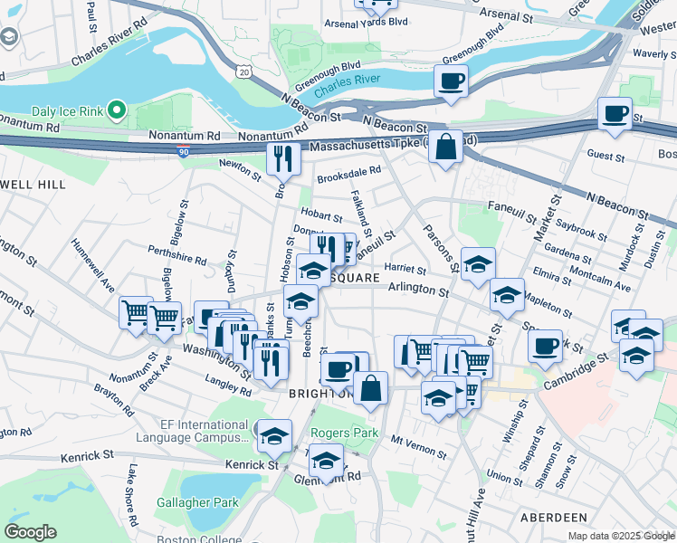 map of restaurants, bars, coffee shops, grocery stores, and more near in Boston