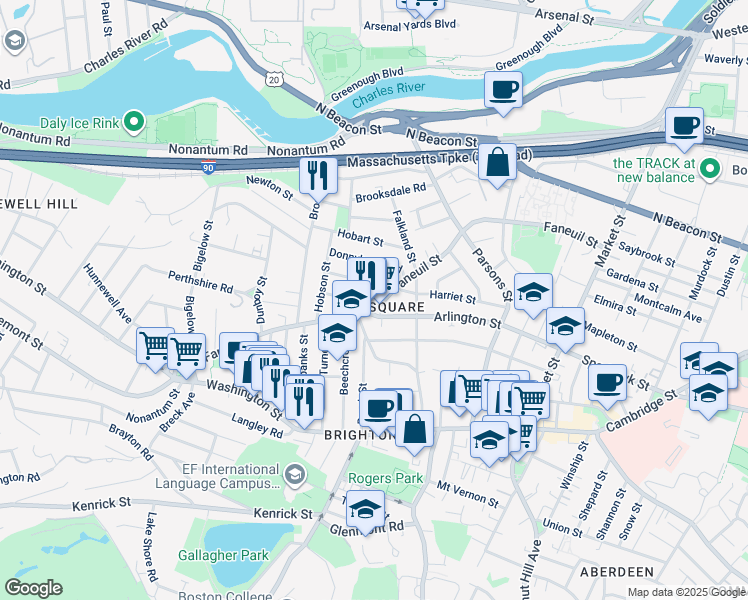 map of restaurants, bars, coffee shops, grocery stores, and more near in Boston