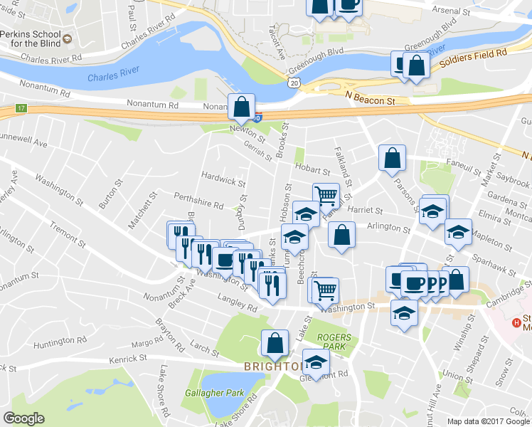 map of restaurants, bars, coffee shops, grocery stores, and more near in Boston