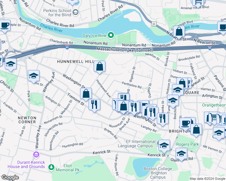 map of restaurants, bars, coffee shops, grocery stores, and more near 14 Atkins Street in Boston