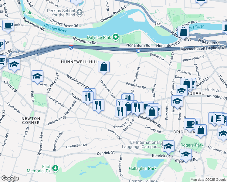 map of restaurants, bars, coffee shops, grocery stores, and more near 14 Atkins Street in Boston