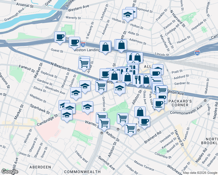 map of restaurants, bars, coffee shops, grocery stores, and more near 4 Imrie Road in Boston